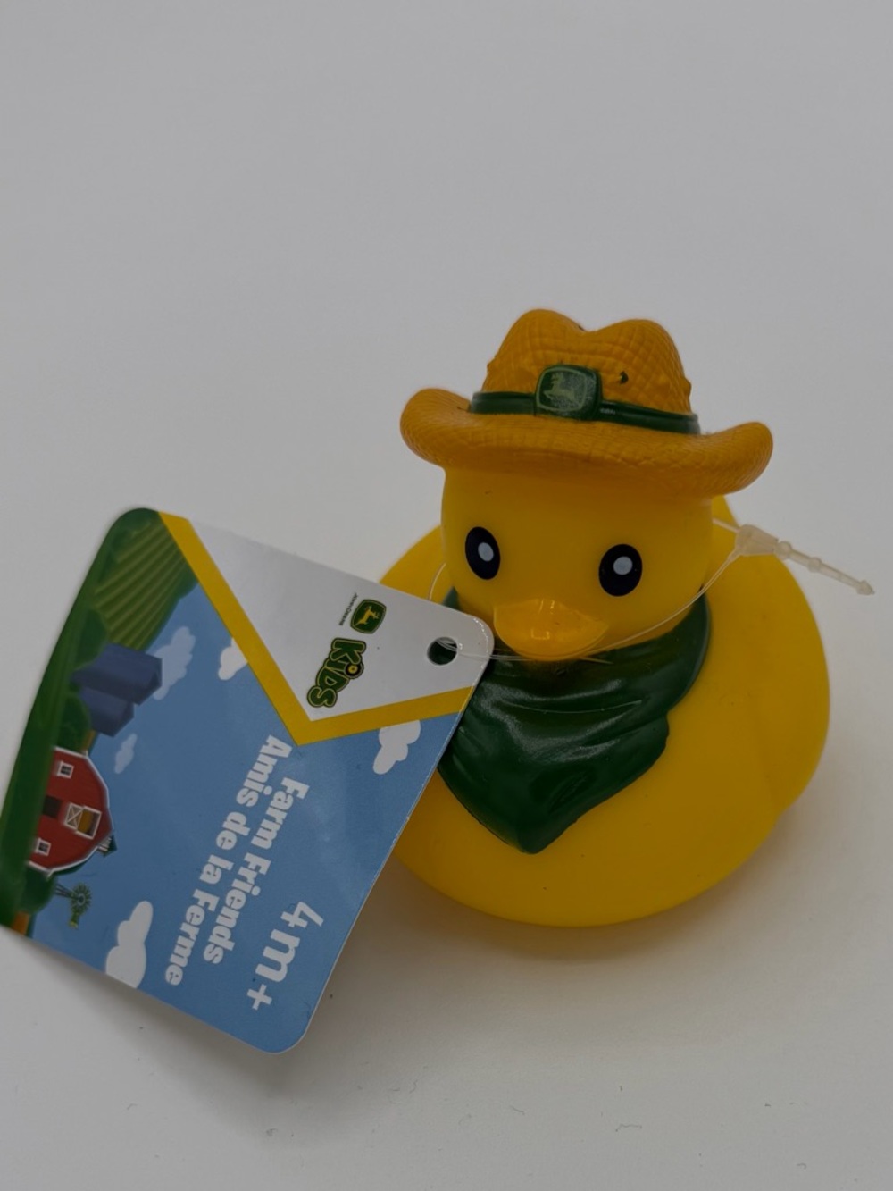 John Deere Yellow Rubber Duck with Green Bandana and Straw Hat Approx 2”